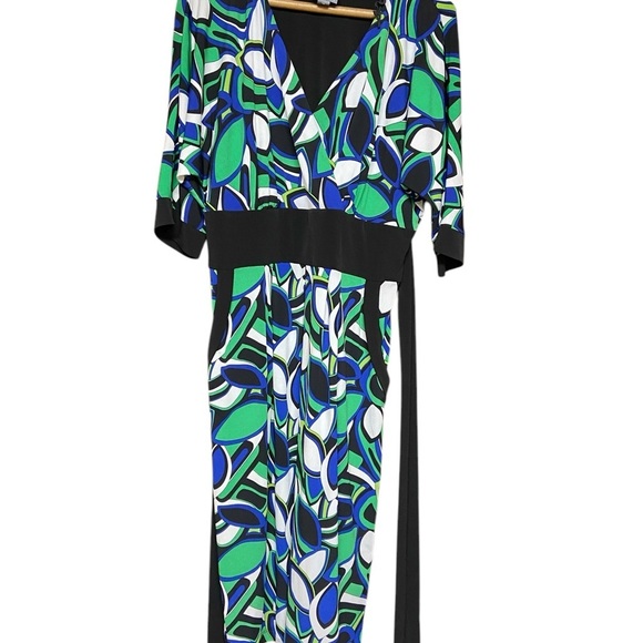 Rabbit Rabbit Rabbit Designs Mock Wrap Knit Dress Size 14 Green Black Design - Picture 5 of 8